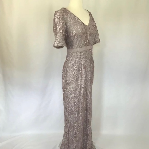 Adrianna Papell Sequined Lace Evening Gown Dress - Picture 2 of 8